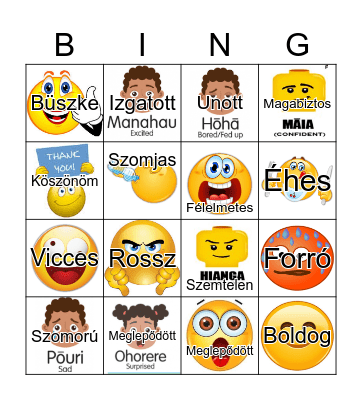 Feelings and Emotions in Hungarian Bingo Card