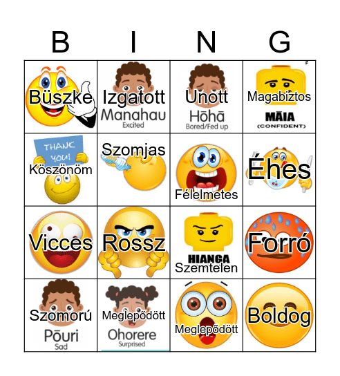 Feelings and Emotions in Hungarian Bingo Card