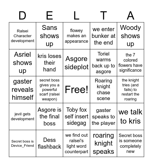 DELTARUNE TODAY BINGO Card