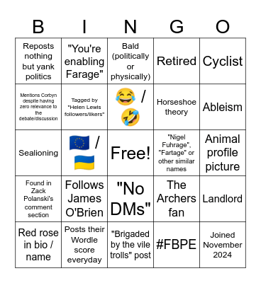 Centrist Bingo Card
