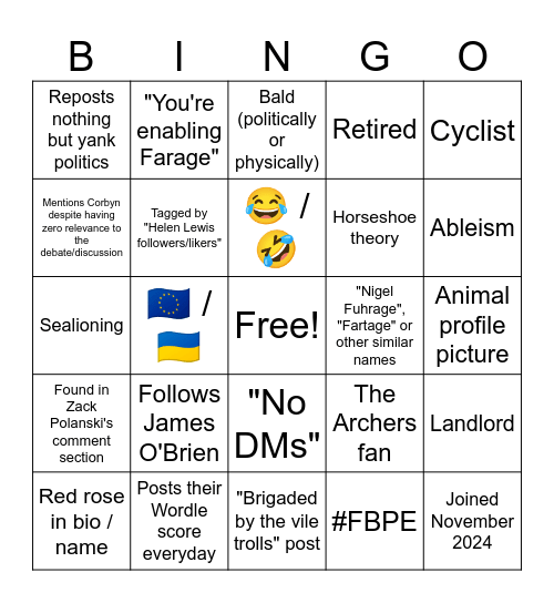 Centrist Bingo Card