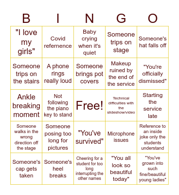 Graduation Edition Bingo Card