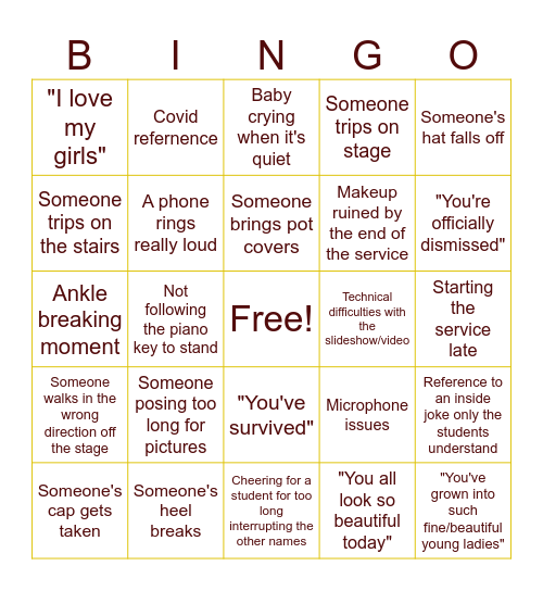 Graduation Edition Bingo Card