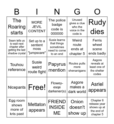 Deltarune Bingo Card