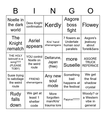 Deltarune Chapter 5 Bingo Card