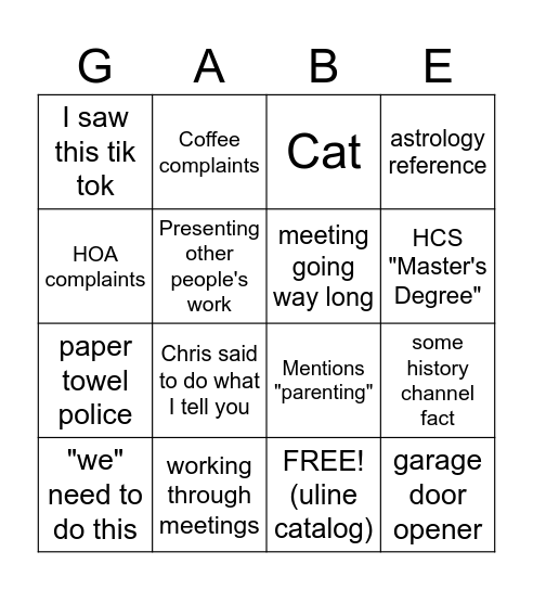 gaBINGO Card