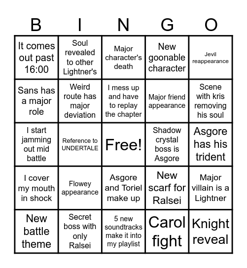 DELTARUNE chapter 5 Bingo Card