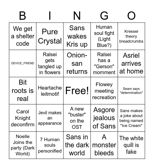 DELTARUNE TOMORROW Bingo Card
