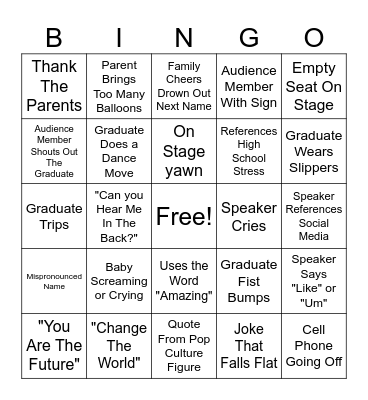 Graduation Bingo Card