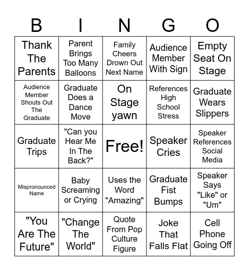 Graduation Bingo Card