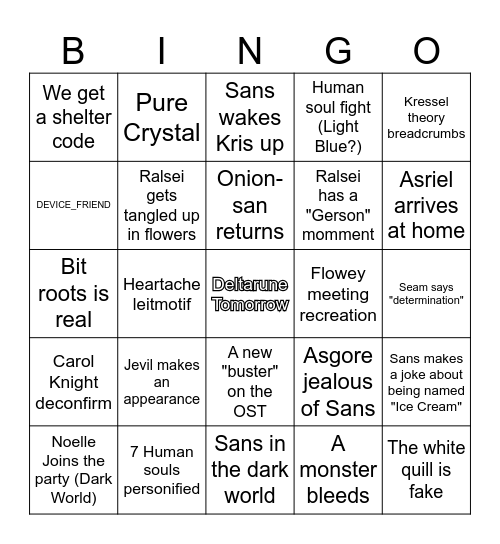 DELTARUNE TOMORROW Bingo Card