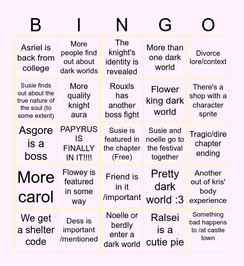 Deltarune Chapter 5 Bingo Card