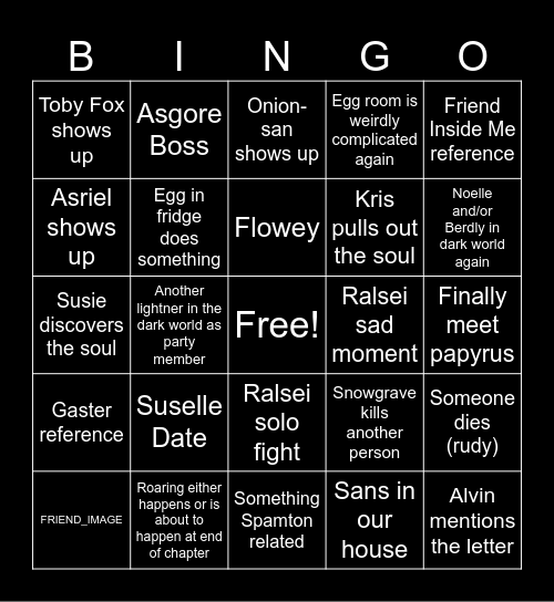 Deltarune Chapter 5 Bingo Card