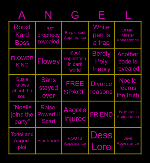 Deltarune Chapter 5 Bingo Card