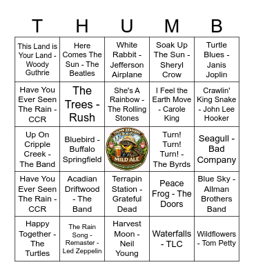 Collin's Nature Jams Bingo Card