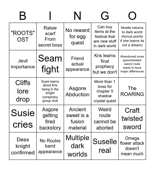 Deltarune tommorow!!! Bingo Card