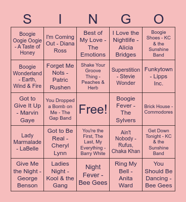 LAGER Disco Singo Bingo Card