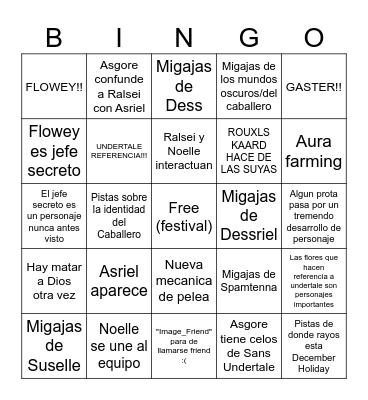 Predicciones Capitulo cinco Bingo Card