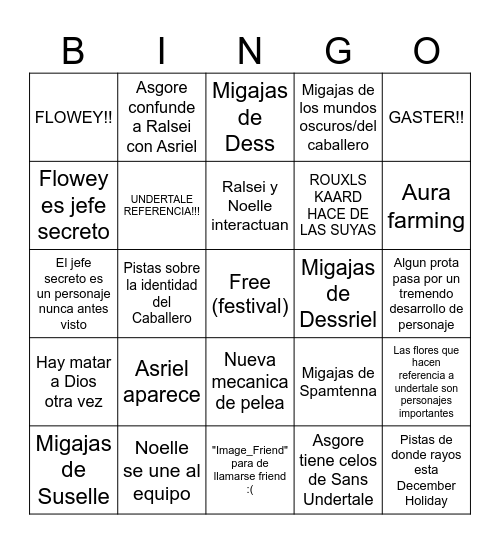 Predicciones Capitulo cinco Bingo Card