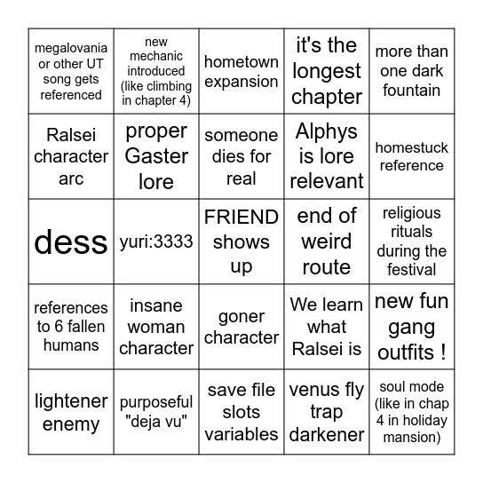 DELTARUN CHAP 5 EVERYPONY Bingo Card