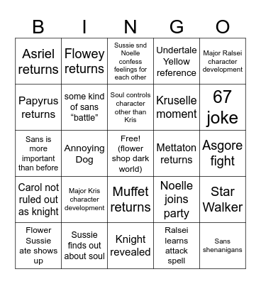 Deltarune Ch. 5 Bingo card Bingo Card