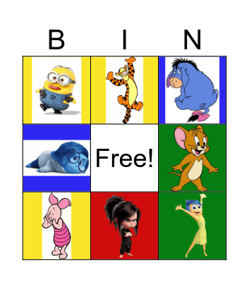 Cartoon Characters and Zones of Regulation Bingo Card