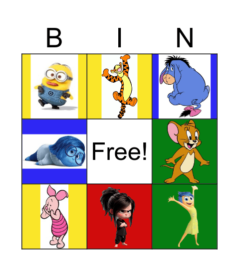 Cartoon Characters and Zones of Regulation Bingo Card