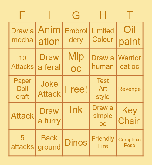 Artfight Bingo Card