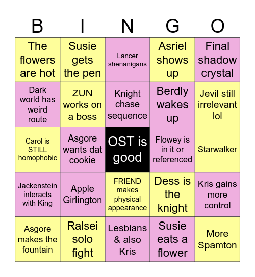 Deltarune Ch. 5 Predictions Bingo Card
