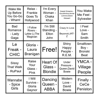 Tewksbury Pride Music Bingo Card