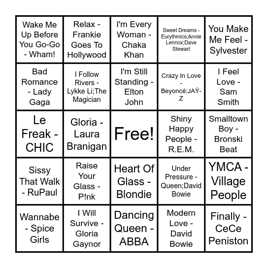 Tewksbury Pride Music Bingo Card