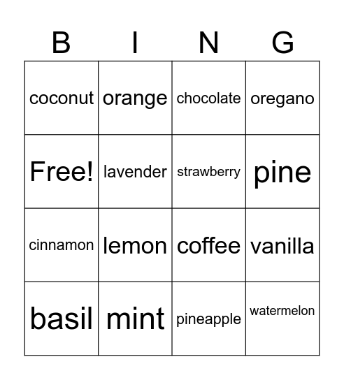 Scent  Bingo Card