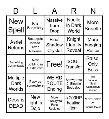 DELTARUNE Chapter 5 Bingo Card