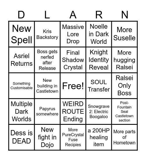 DELTARUNE Chapter 5 Bingo Card