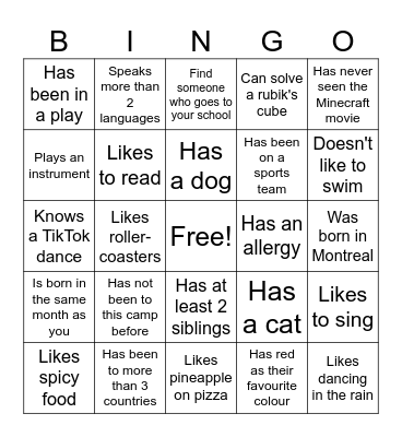 CampBingo Card