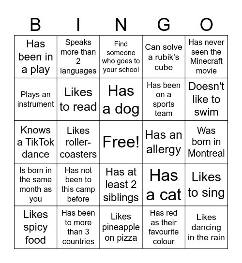 CampBingo Card