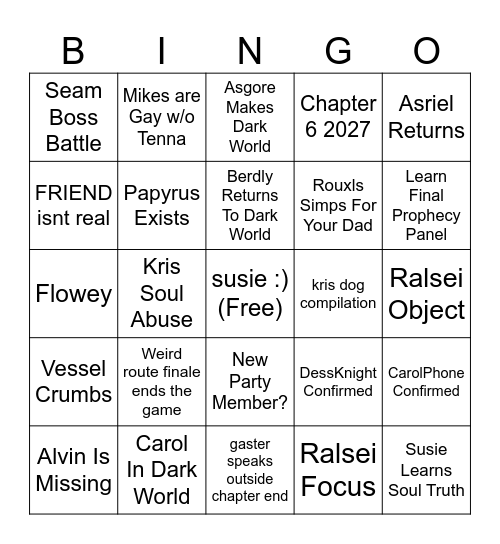 deltarune.... Bingo Card