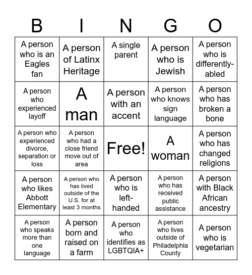 Diversity Bingo Card