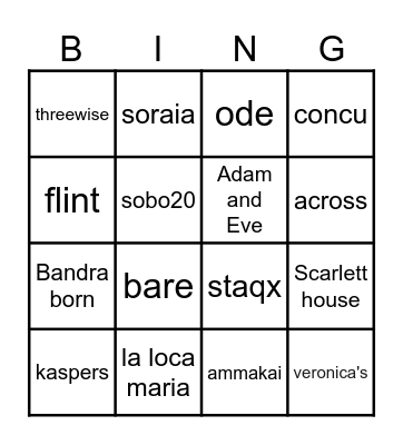 restaurants bingo! Bingo Card