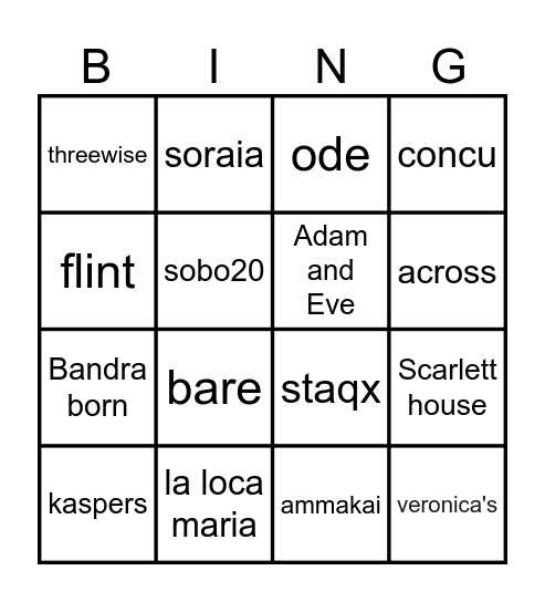 restaurants bingo! Bingo Card