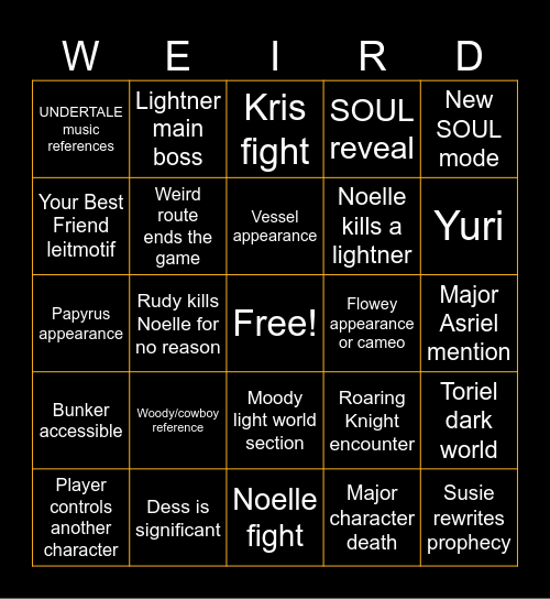 DELTARUNE Chapter 5 Bingo Card