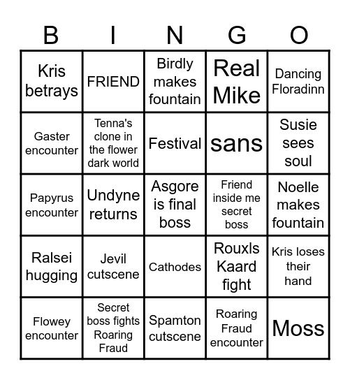 Deltarune Chapter 5 bingo Card
