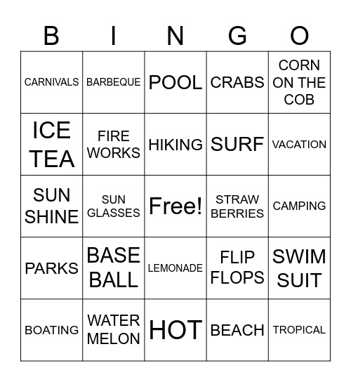 SUMMER Bingo Card