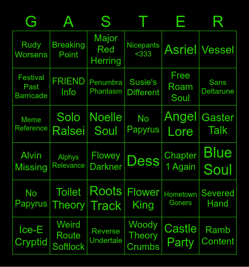 Deltarune Chapter 5 BINGO Card