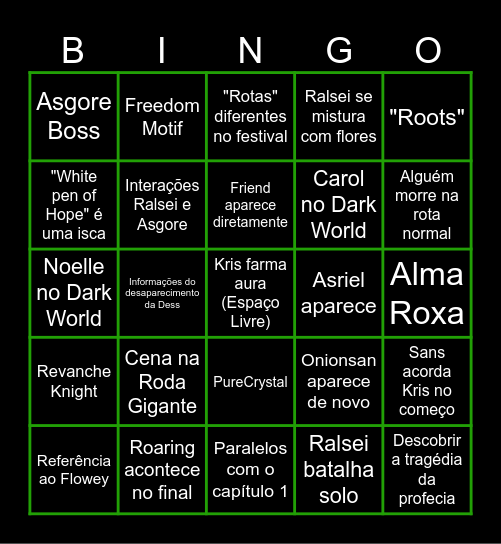 Deltarune Amanhã Bingo Card