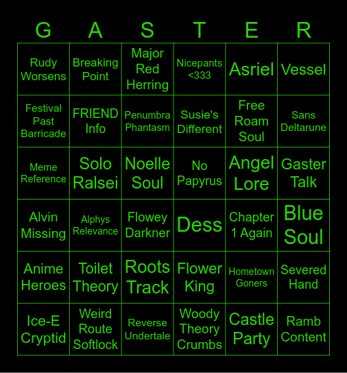 Deltarune Chapter 5 BINGO Card