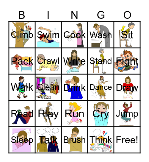 Action Words Bingo Card