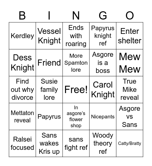 DELTARUNE Chapter 5 Bingo Card