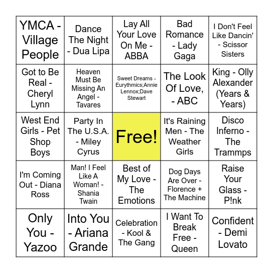 Tewksbury Pride Music Bingo Card