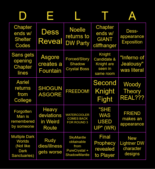 DELTARUNE Chapter 5 Bingo Card